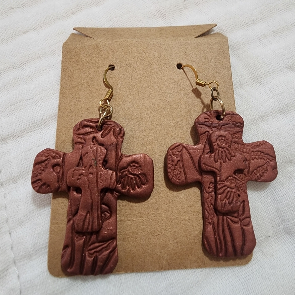 Handmade Floral Cross Earrings